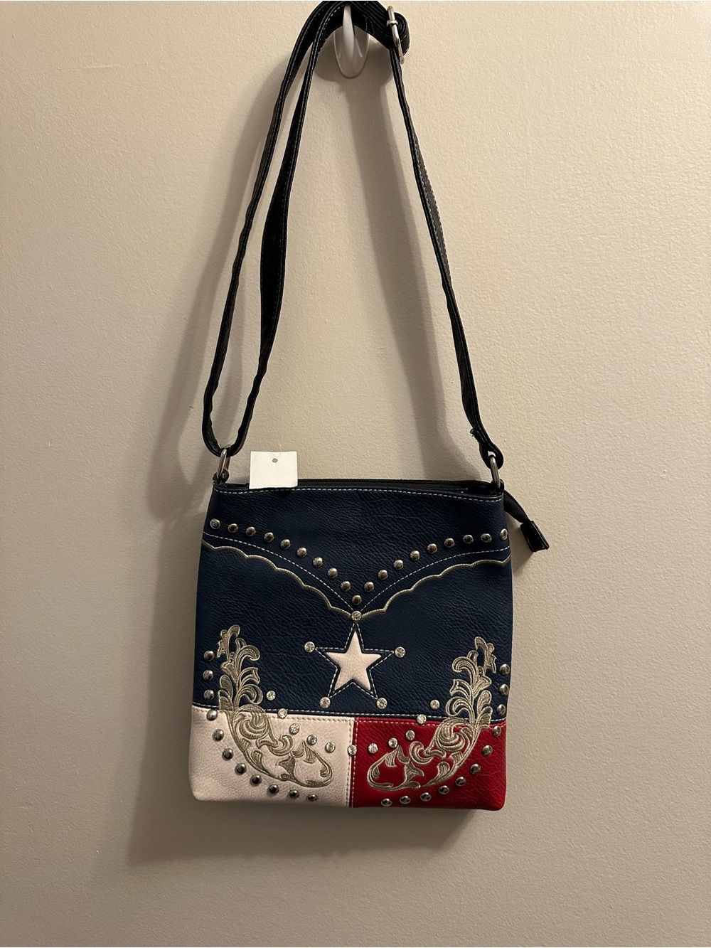#860 Navy, Red & White Star Accent Crossbody Bag